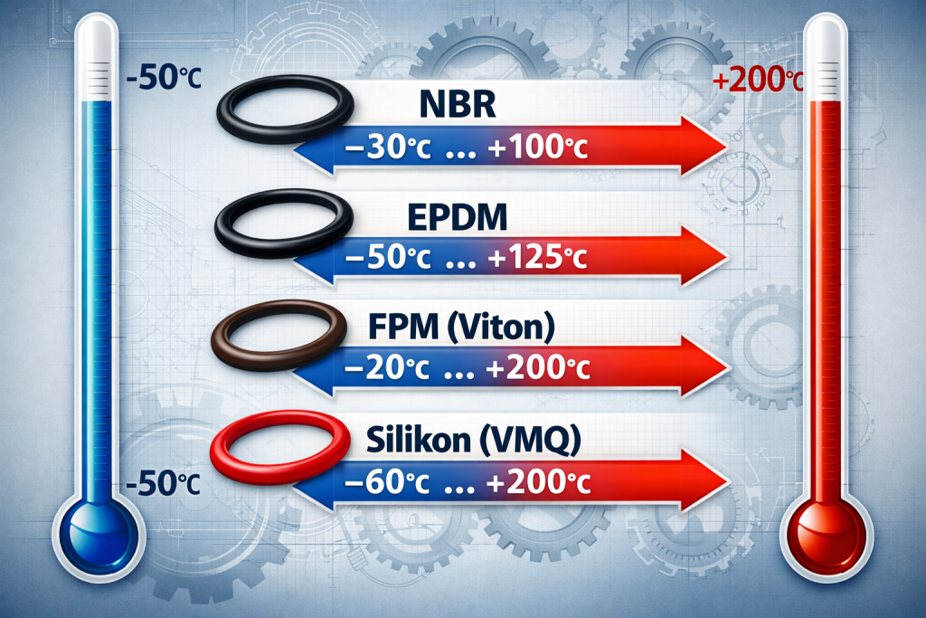 Zakres temperatur pracy oringów – porównanie materiałów NBR, EPDM, FPM (Viton) i silikonowych